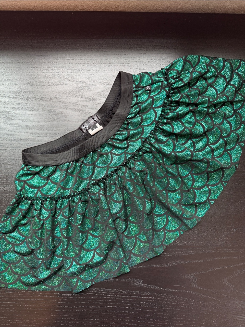 Sparkle Athletic - Green Shimmer Mermaid Print Mini Running Skirt - XS